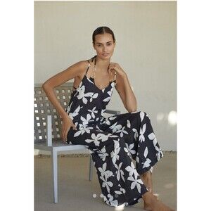 Anthropologie Easy Linen Jumpsuit Black & White Sz XXS